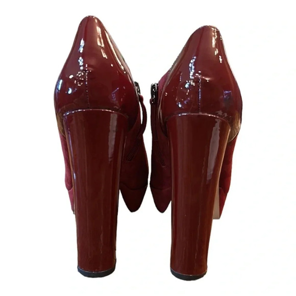 Barneys New York Co-Op Burgundy Suede Platform Ankle Booties Size 9 - Picture 7 of 12